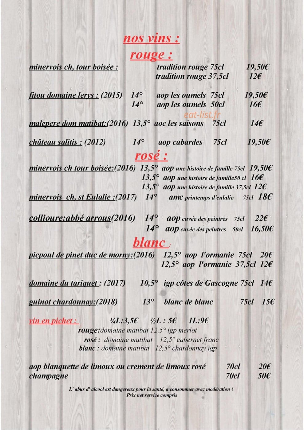 Bistro 113 — carte page 9