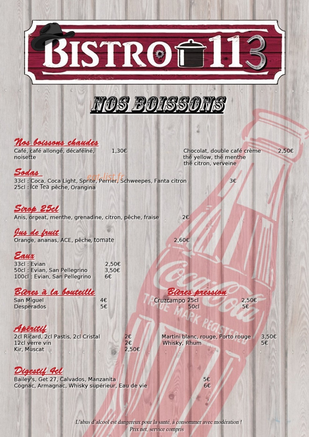 Bistro 113 — carte page 8