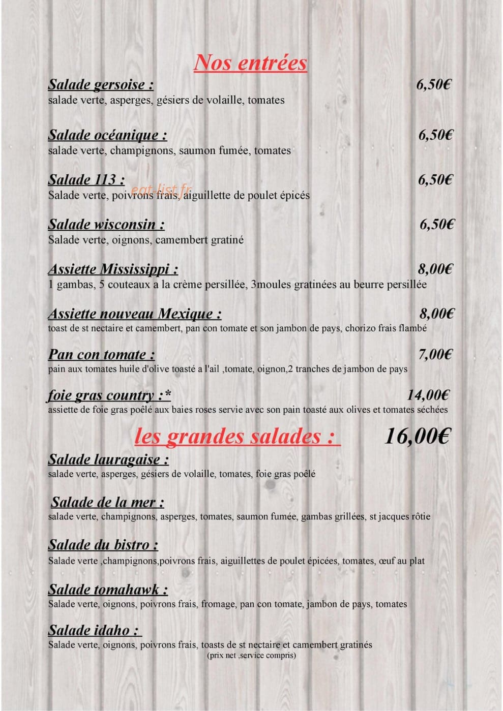 Bistro 113 — carte page 7