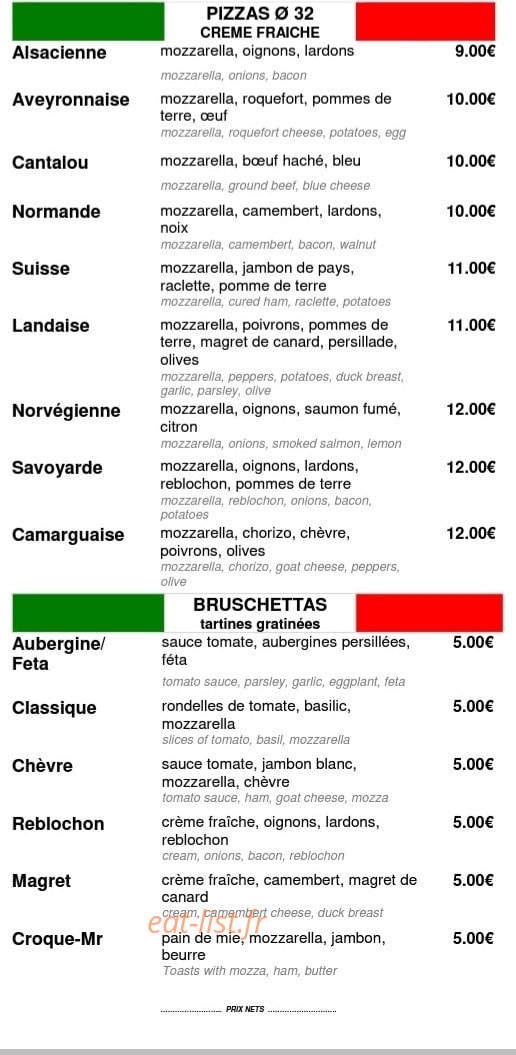 Bella Pizza — carte page 3