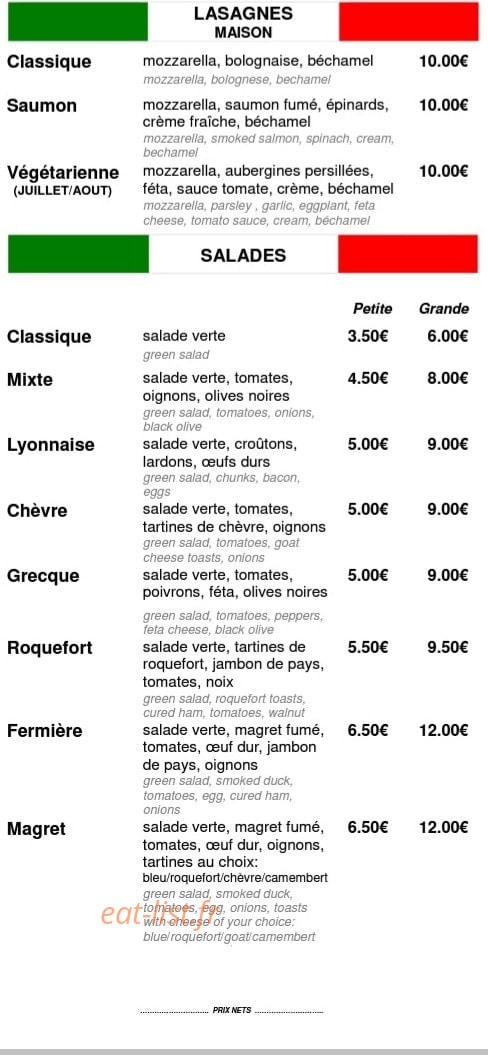 Bella Pizza — carte page 4