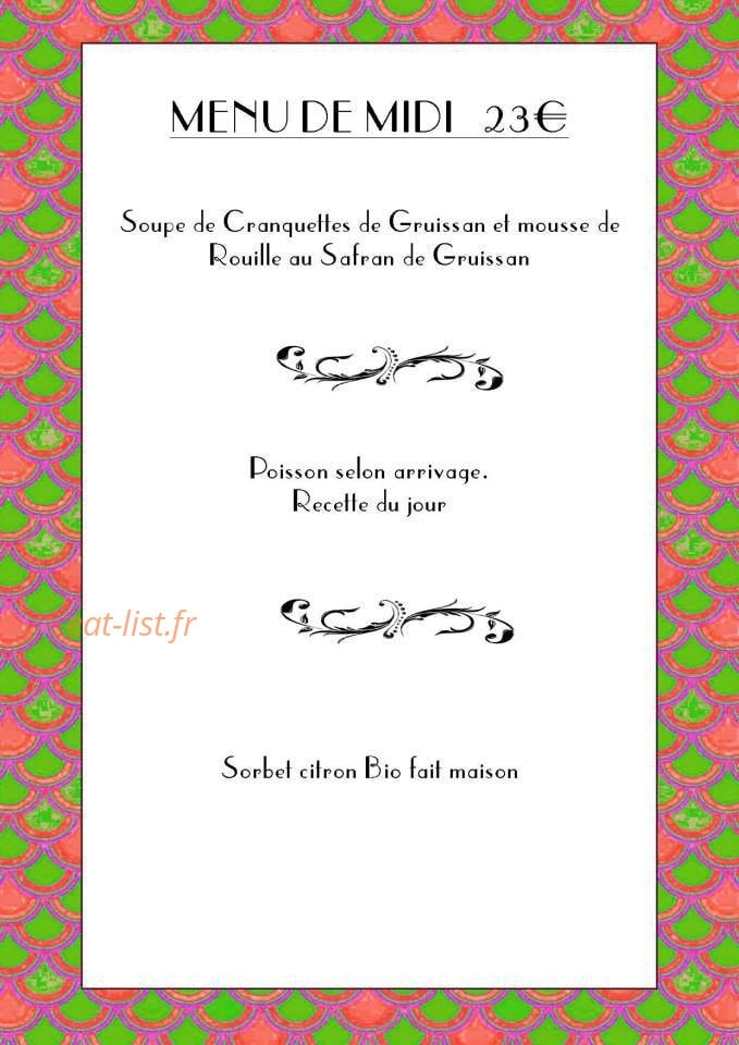 Carte et menu de La Cranquette à Gruissan — Le menu midi