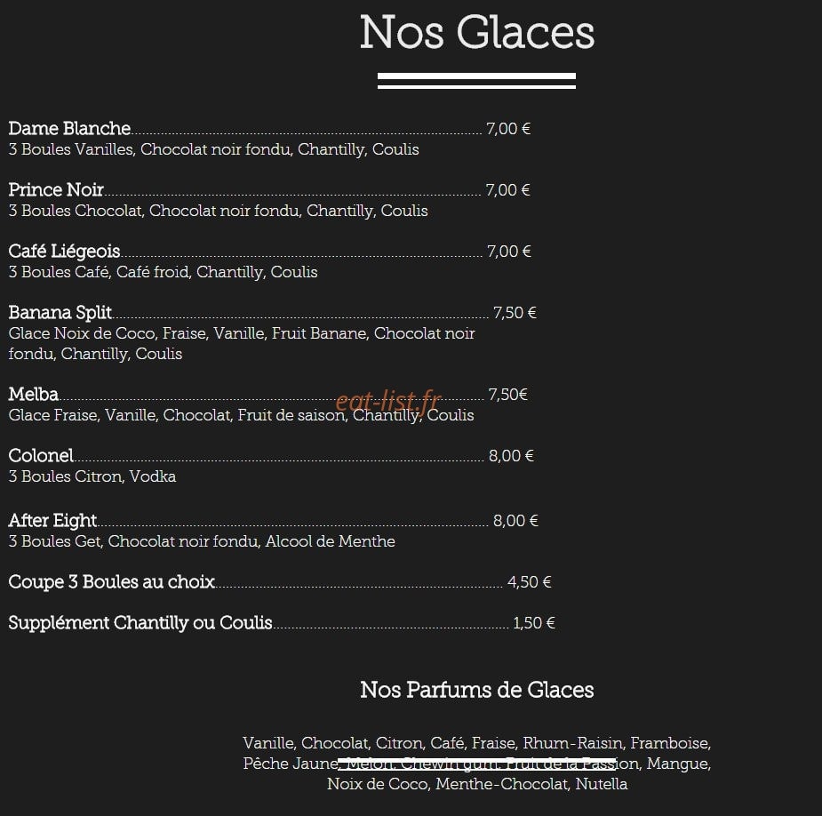 Carte et menu de Le Miam à Gruissan — Les glaces