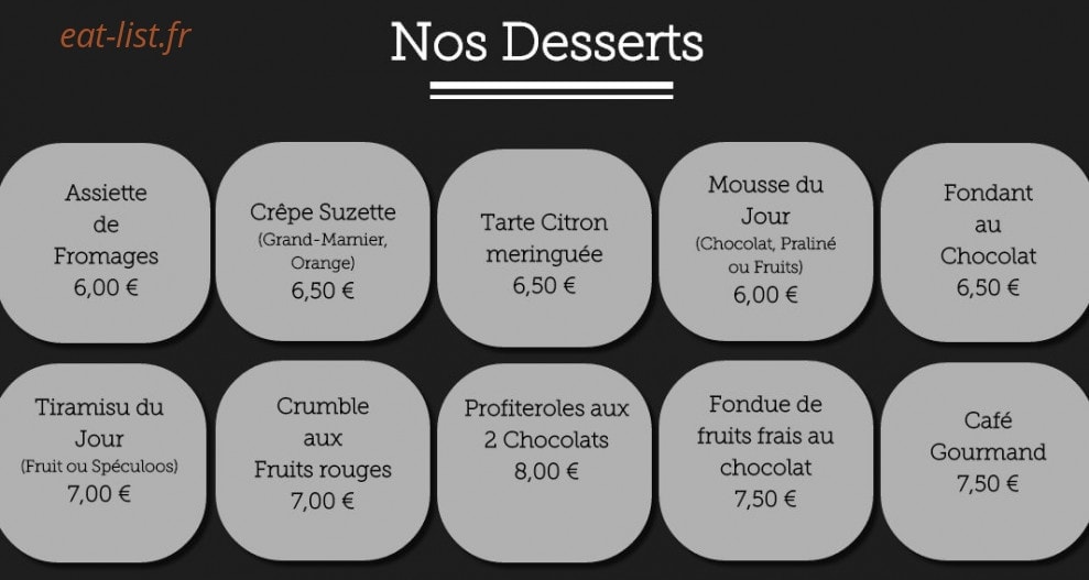 Carte et menu de Le Miam à Gruissan — Les desserts