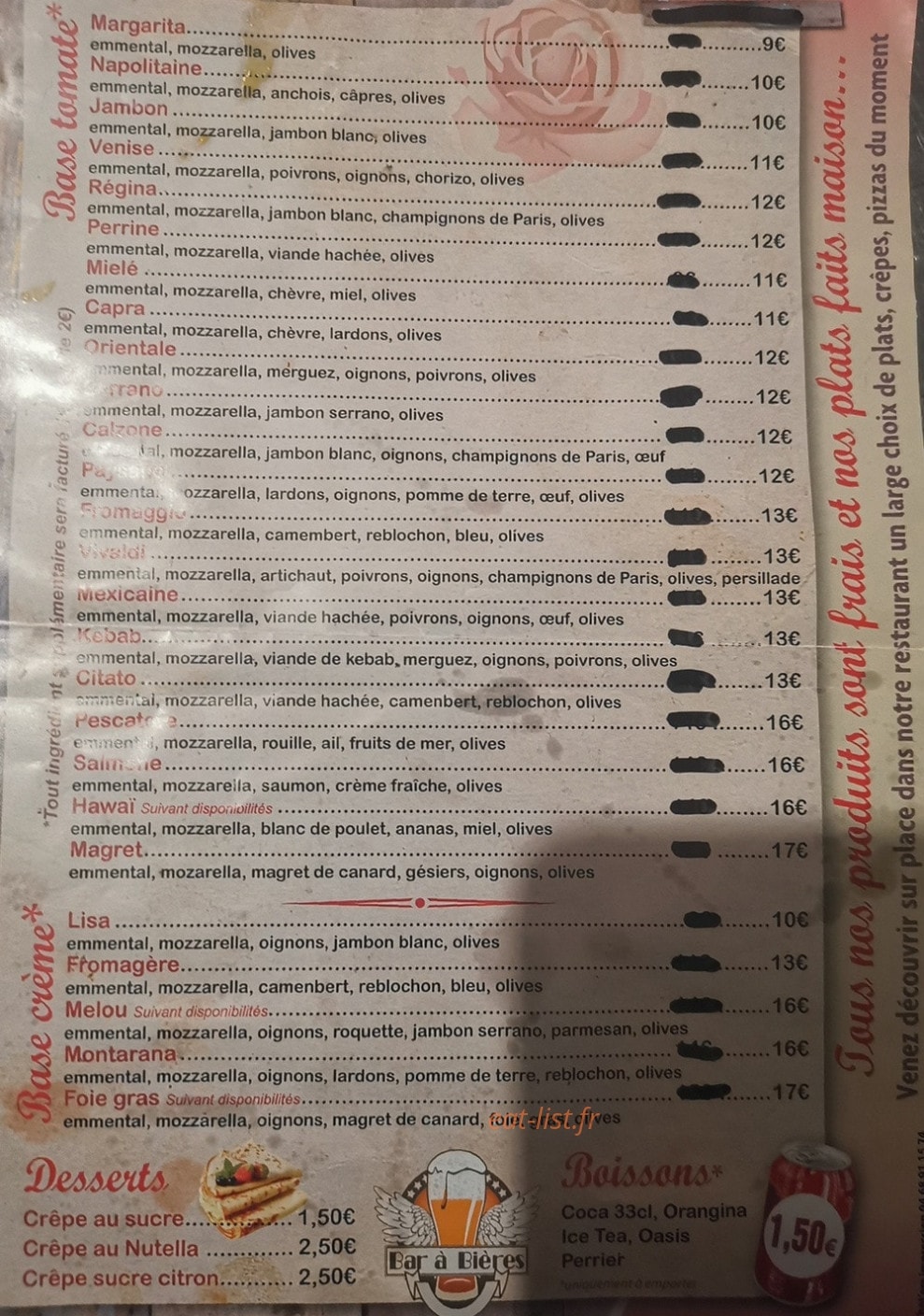 Romantica pizzeria — carte page 1