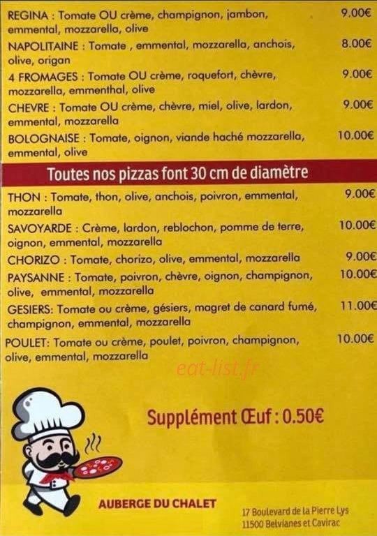 Auberge Du Chalet — carte page 1
