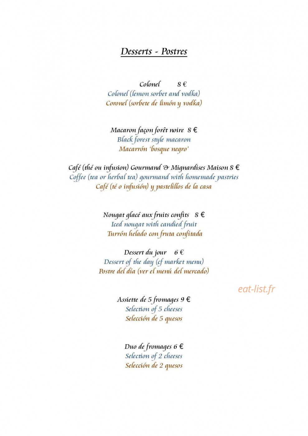 La Chaumiere — carte page 5
