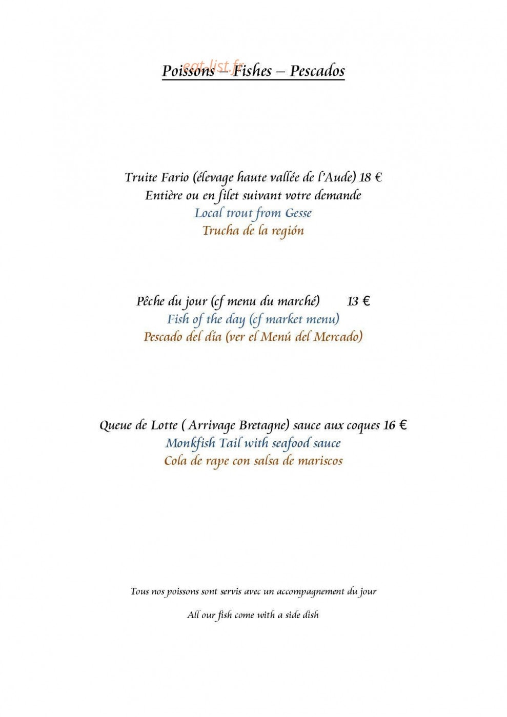 La Chaumiere — carte page 4