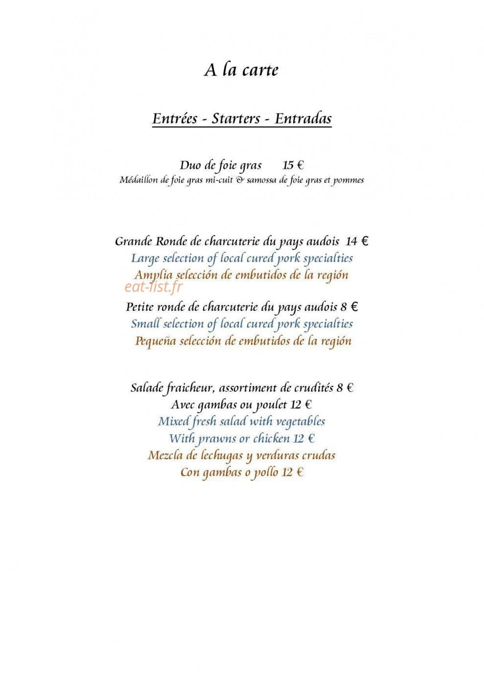 La Chaumiere — carte page 2