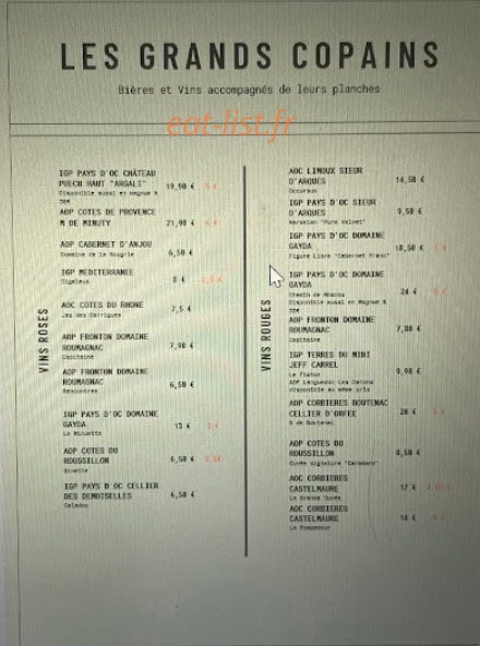 Les Grands Copains — carte page 2