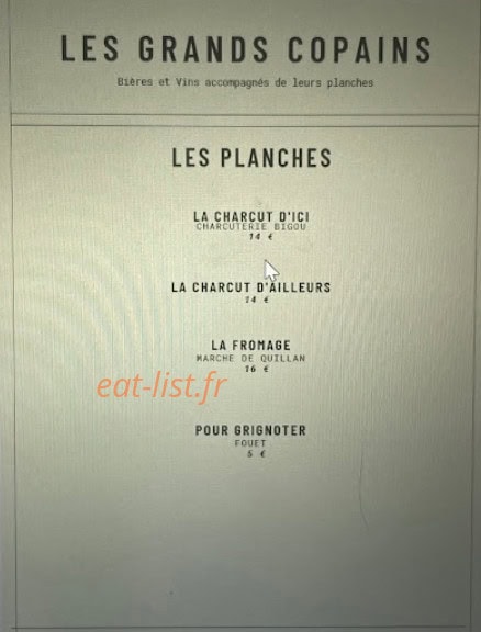 Les Grands Copains — carte page 1