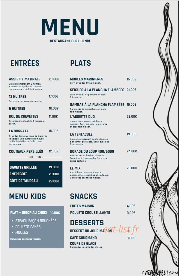 Chez Henri — carte page 1