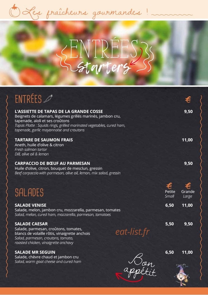 Restaurant La Grande Cosse — carte page 1