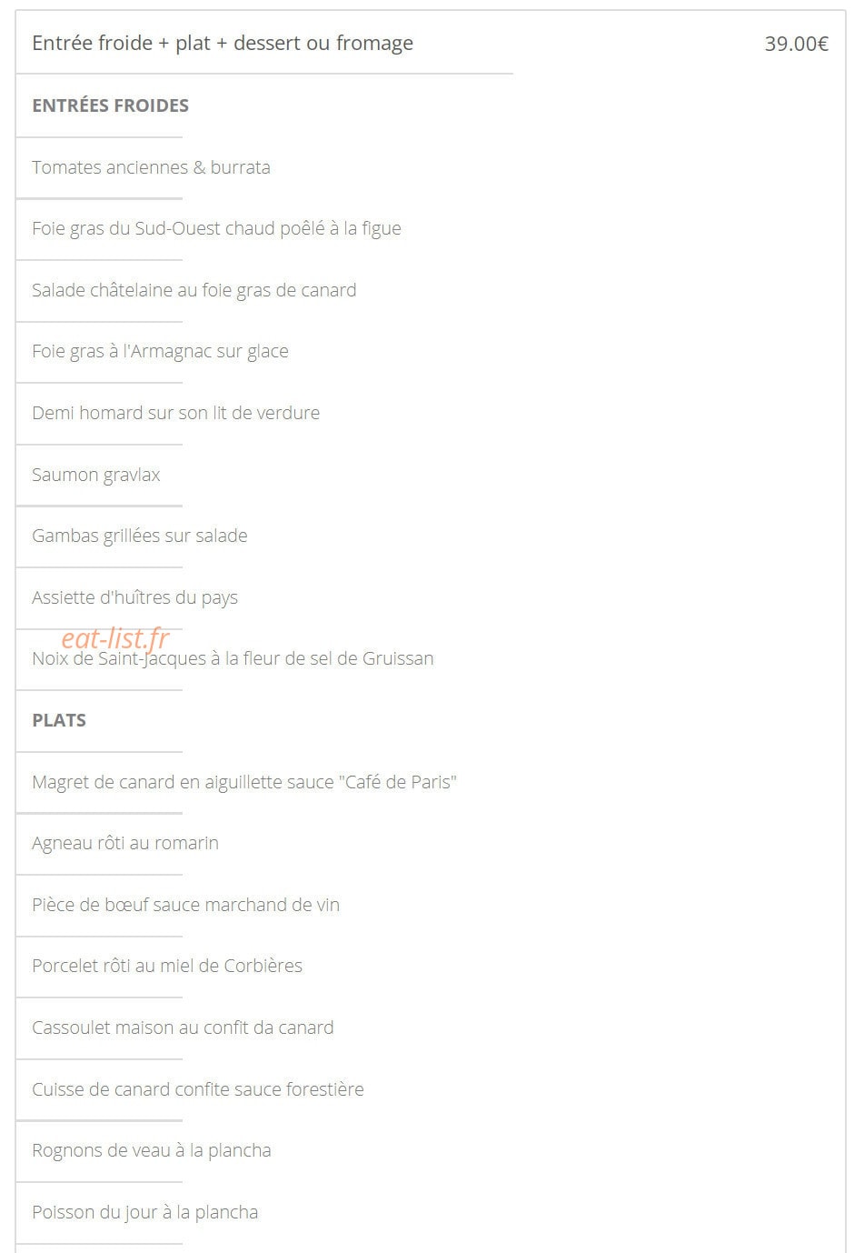 Restaurant du Château de Cavanac — carte page 1