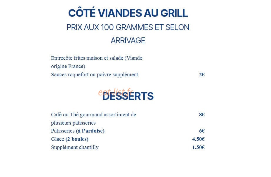 Carte et menu de Cazi Del Mar à Cazilhac — Coté viandes et desserts
