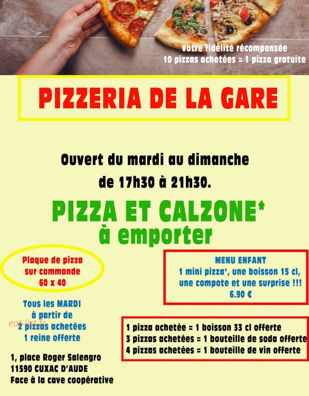 Pizzéria de la Gare — carte page 1
