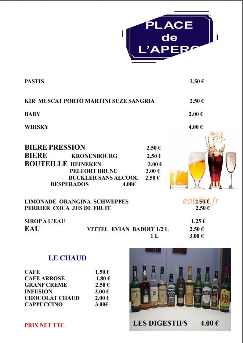 Carte et menu de Pizzeria chez Hervé dit "La Mouche" à Salleles d'Aude — Les apéritifs