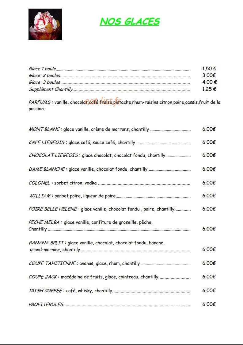 Carte et menu de Pizzeria chez Hervé dit "La Mouche" à Salleles d'Aude — Les glaces