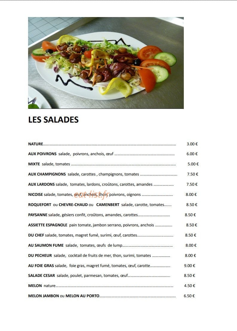 Carte et menu de Pizzeria chez Hervé dit "La Mouche" à Salleles d'Aude — Les salades