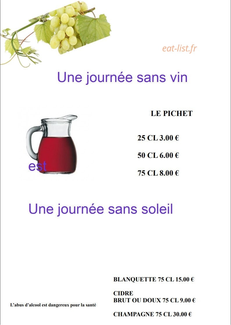 Carte et menu de Pizzeria chez Hervé dit "La Mouche" à Salleles d'Aude — Les vins