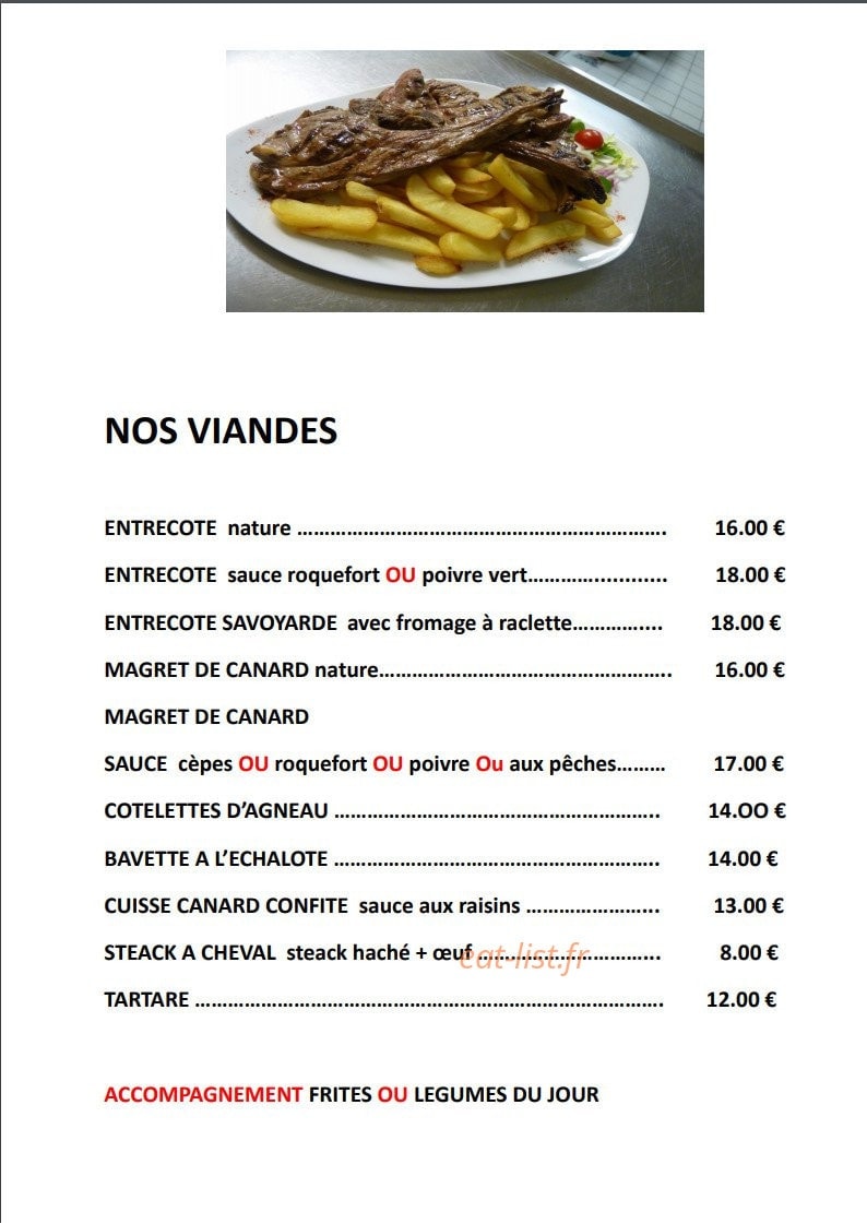 Carte et menu de Pizzeria chez Hervé dit "La Mouche" à Salleles d'Aude — Les viandes