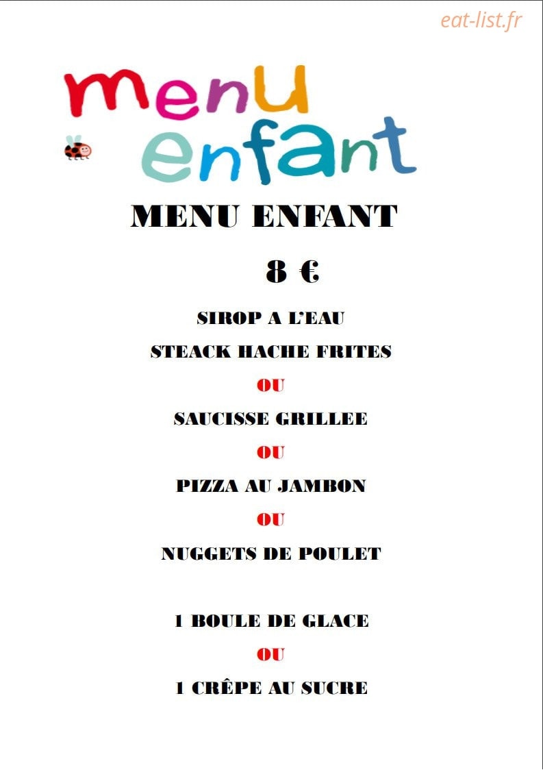 Carte et menu de Pizzeria chez Hervé dit "La Mouche" à Salleles d'Aude — Le menu enfant