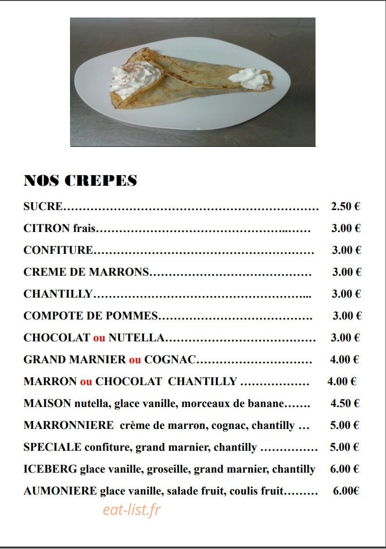 Carte et menu de Pizzeria chez Hervé dit "La Mouche" à Salleles d'Aude — les crepes