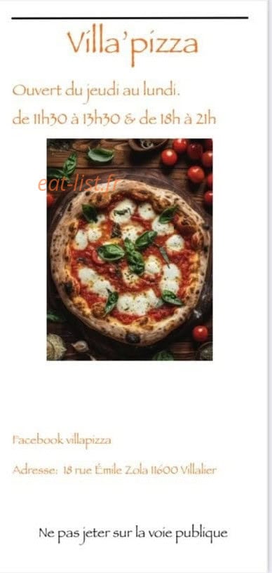 Villa Pizza — carte page 1
