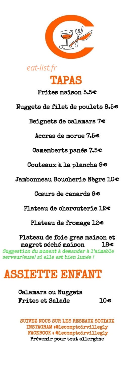 Le Comptoir — carte page 1