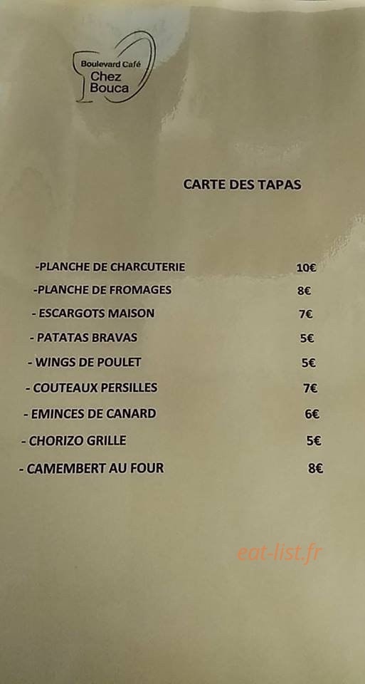 Boulevard Café Chez Bouca — carte page 1