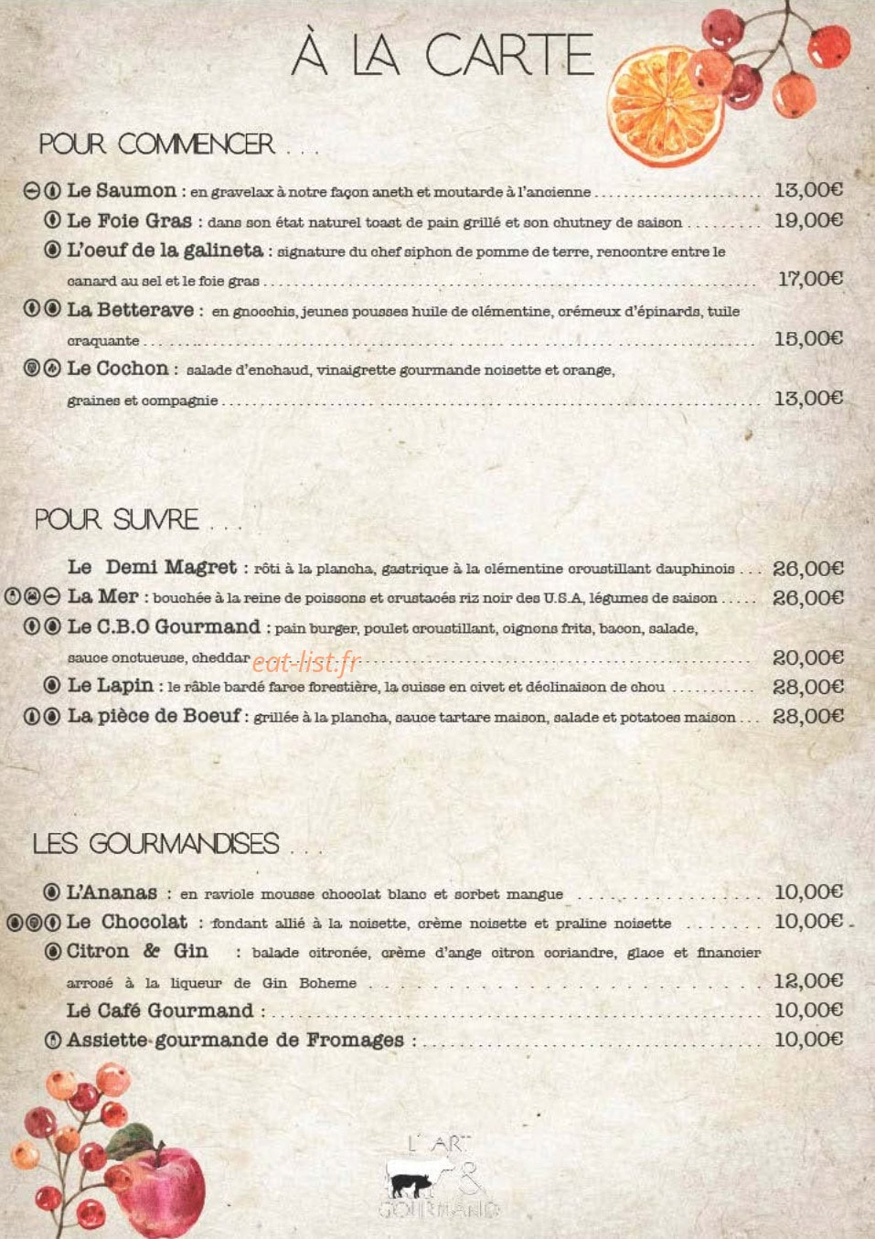 L'Art & Gourmand — carte page 2