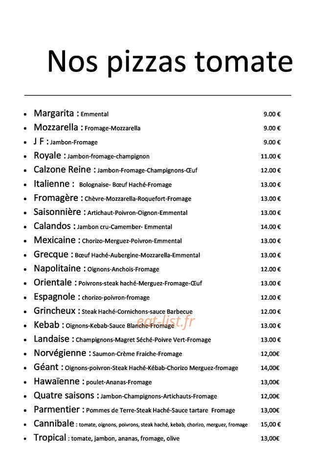 Pizzeria L'artifice — carte page 2