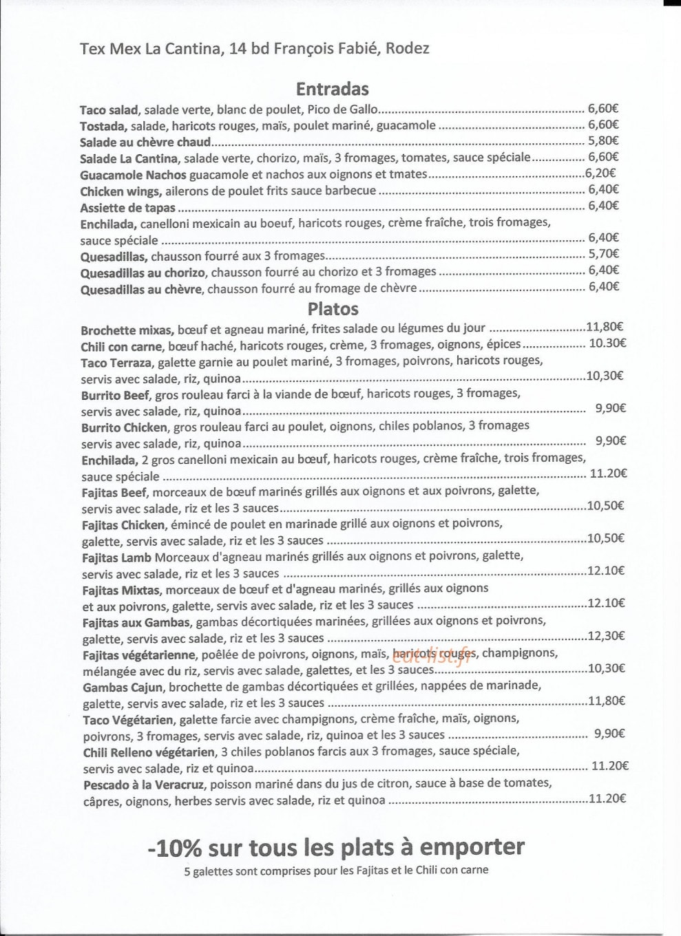 La Cantina — carte page 1
