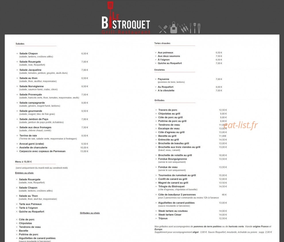 Le Bistroquet — carte page 1