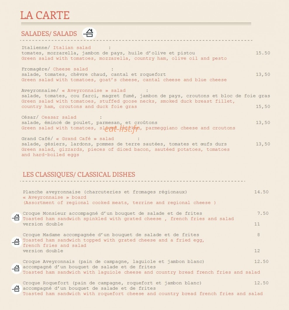 Le Grand Café — carte page 1