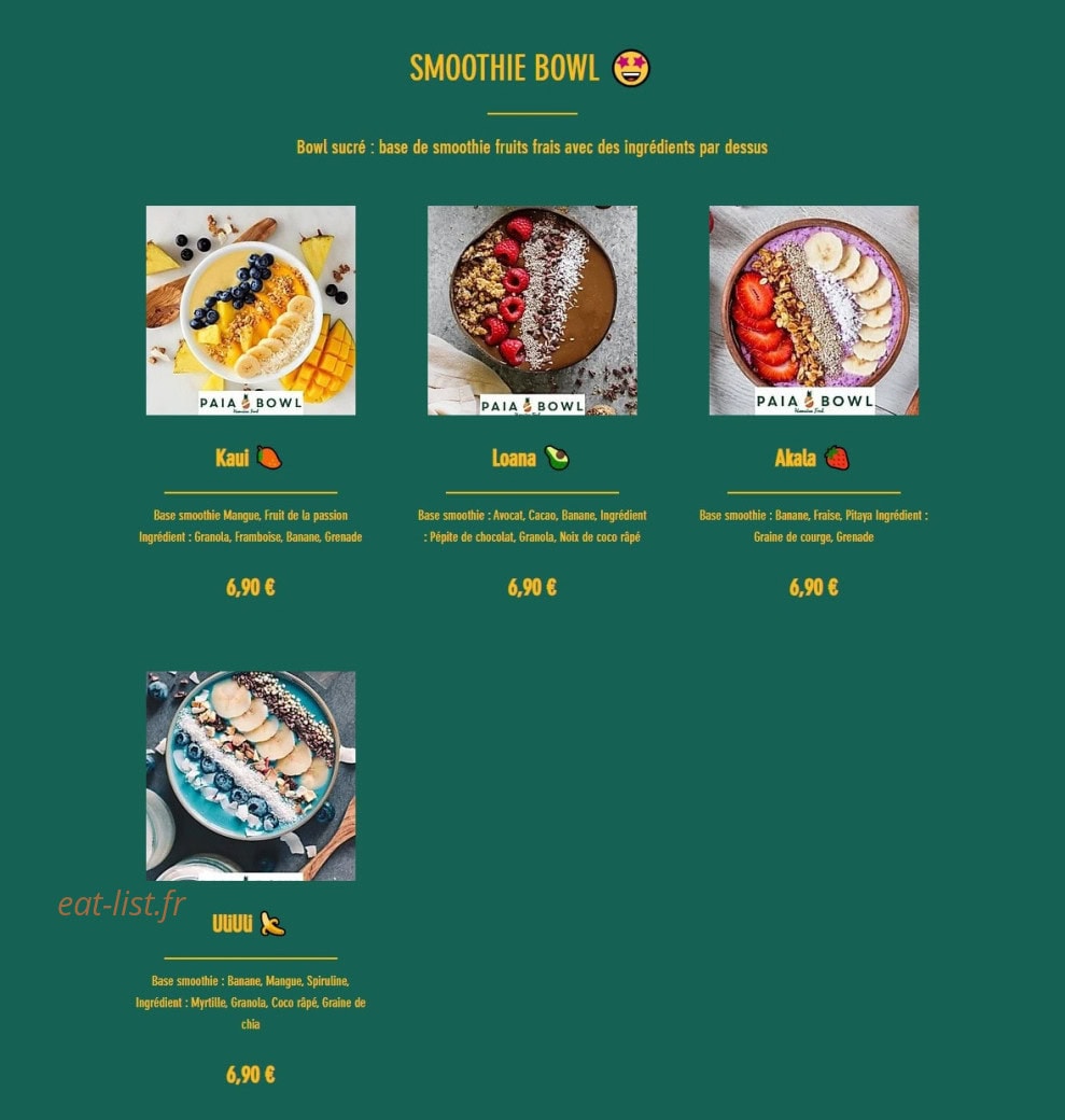 Paia Bowl — carte page 8