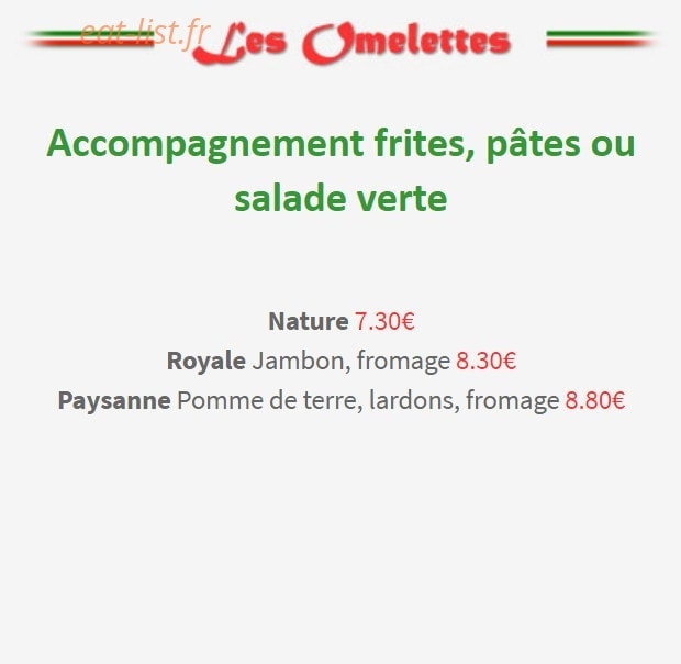Carte et menu de Pizzéria des Remparts à Rodez — Les omelettes