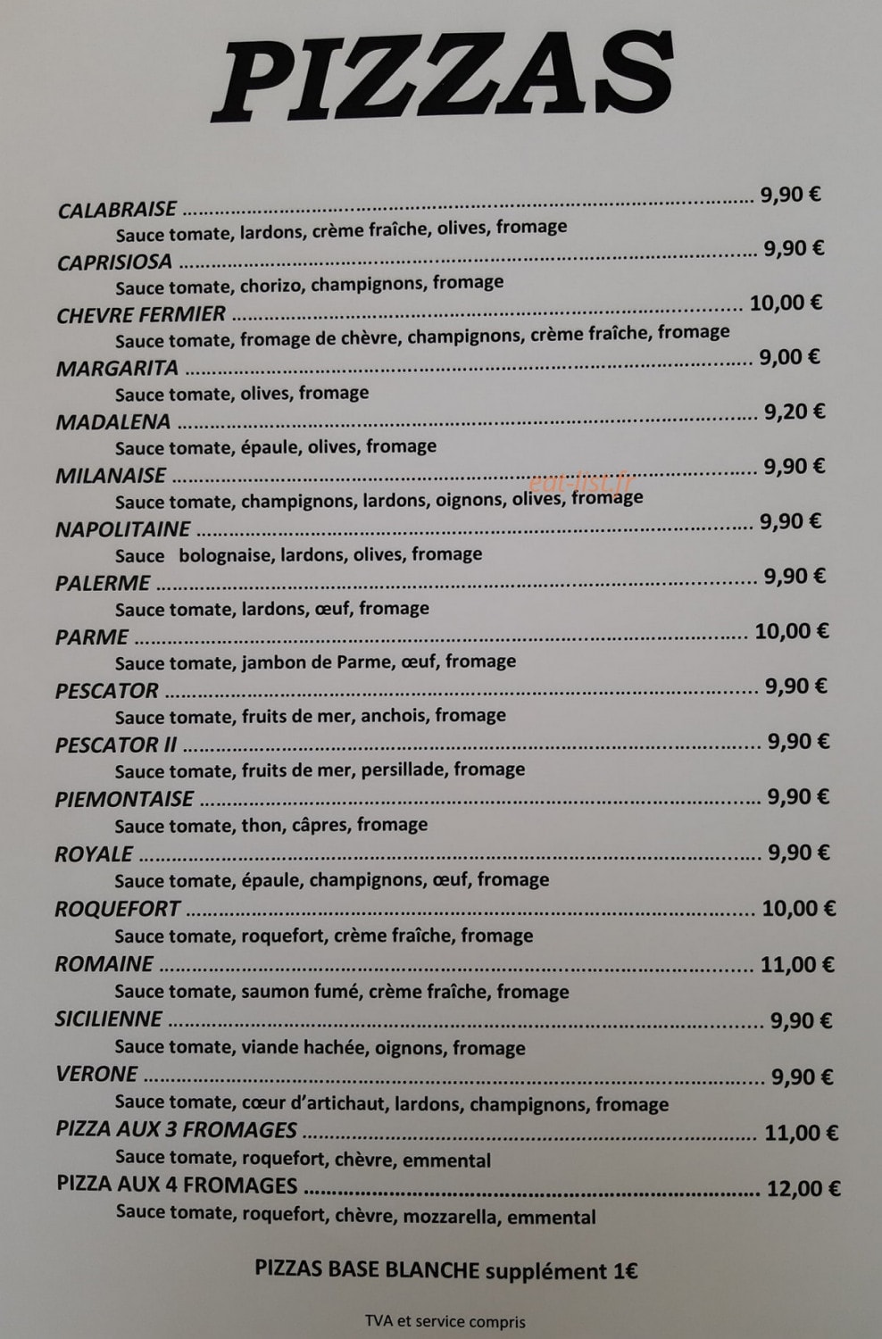 Pizzeria Romaine — carte page 1