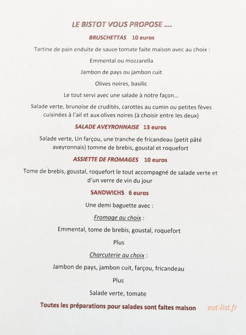 Le Bistrot des Amis — carte page 1