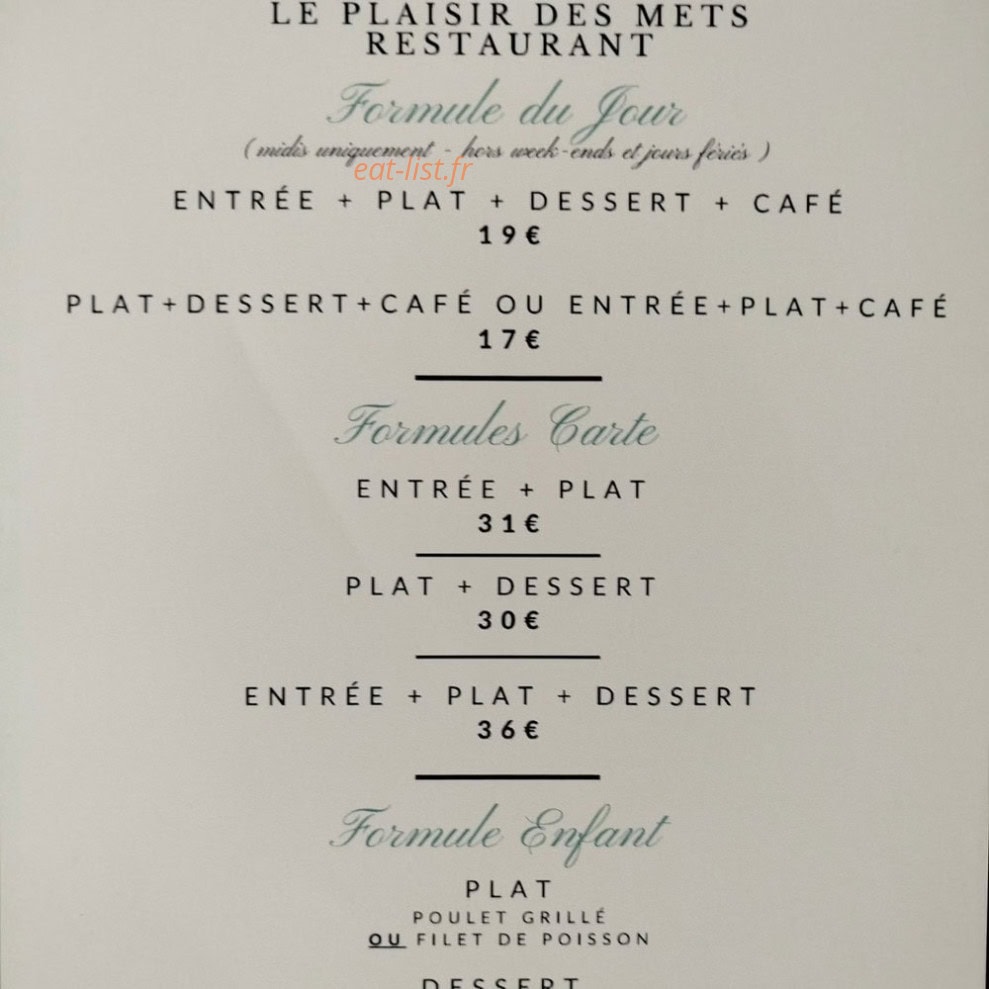 Le plaisir des mets — carte page 2