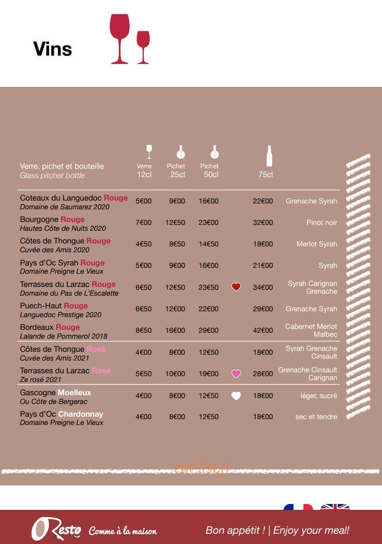 OResto Comme à la Maison — carte page 5