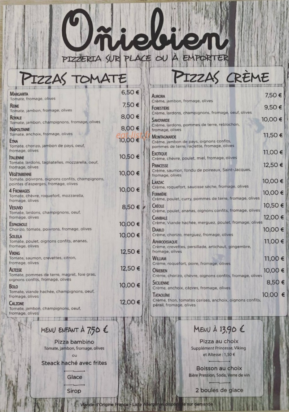 Pizzeria Oñiebien — carte page 2