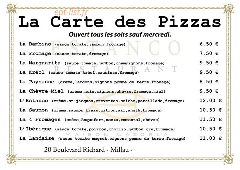 Restaurant Estanco — carte page 1