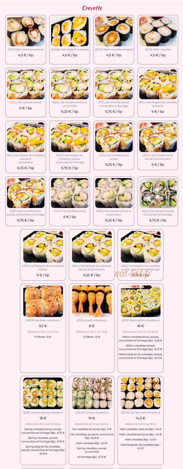 Carte et menu de Sushi vietasia à Saint Georges de Luzencon — Crevette