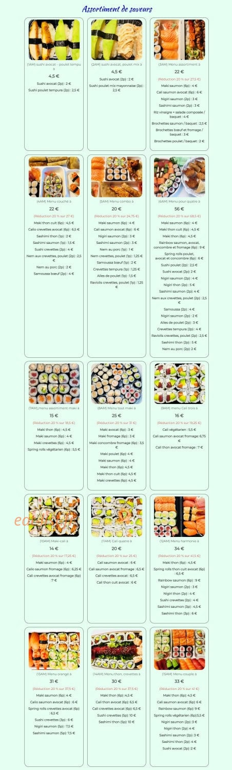 Carte et menu de Sushi vietasia à Saint Georges de Luzencon — Assortiment de saveurs