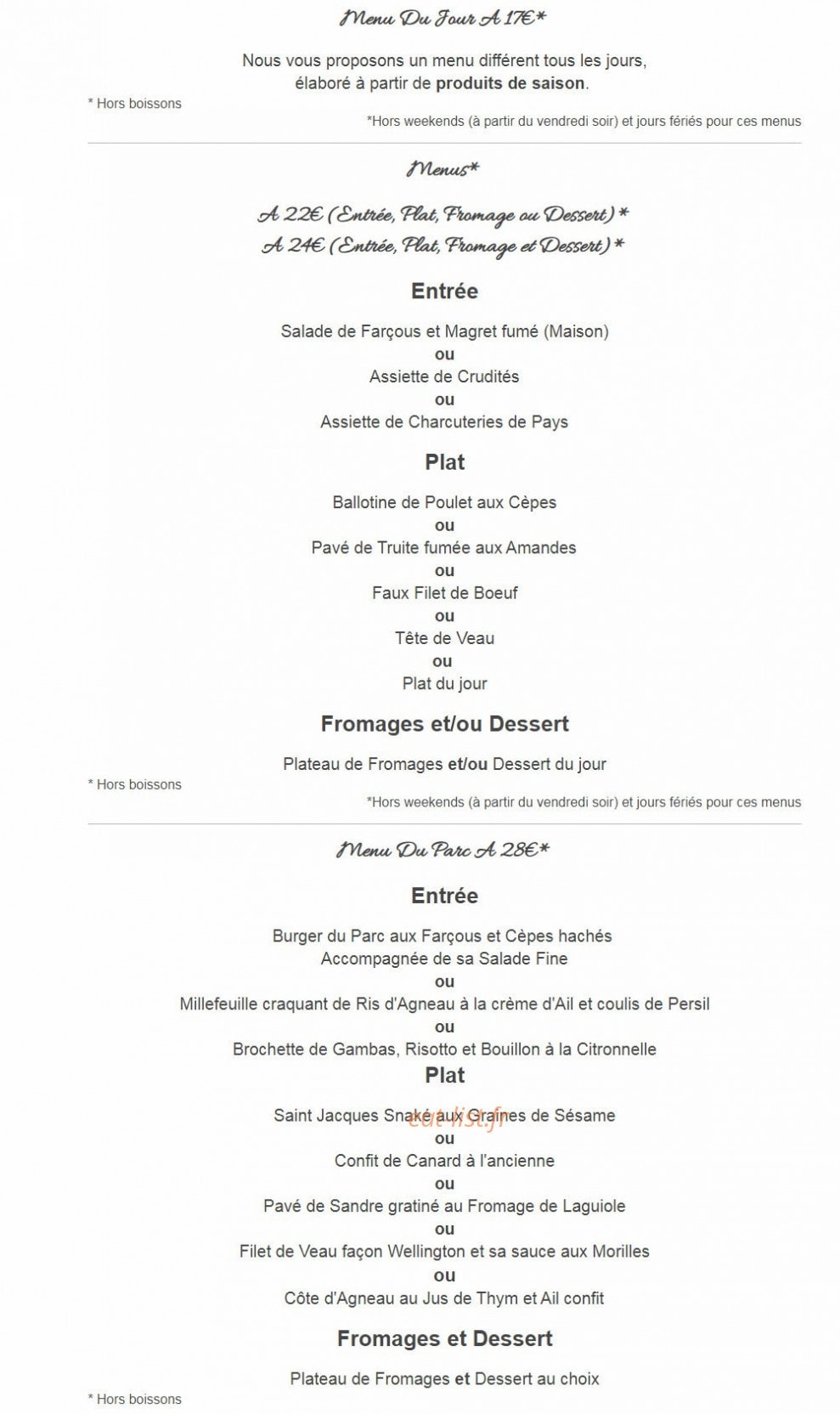 Hotel du Parc — carte page 1