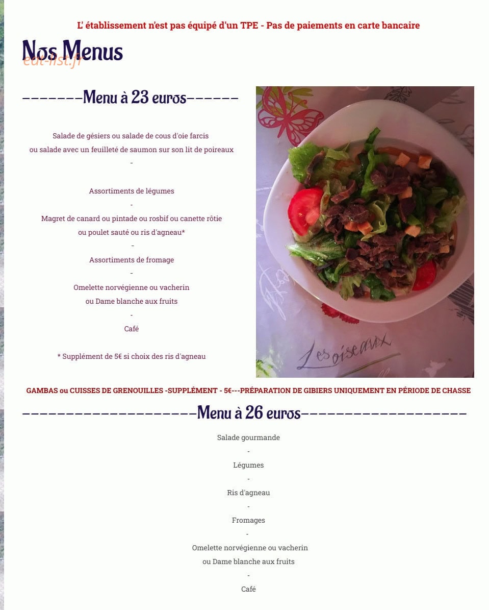 Restaurant de Saint Cirq — carte page 1