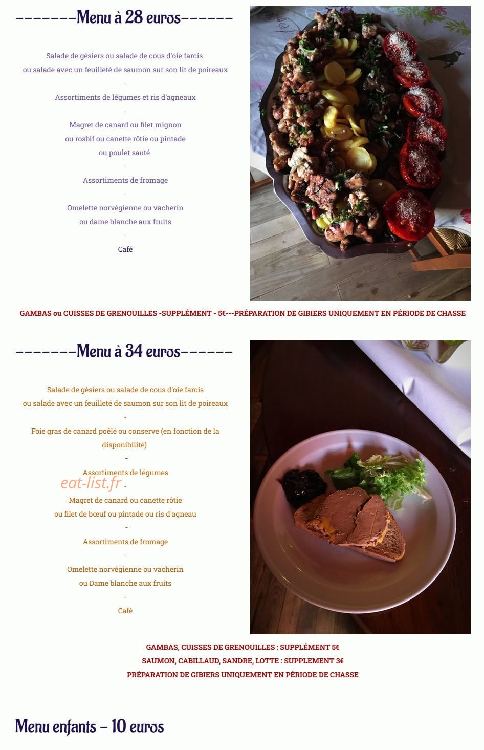 Restaurant de Saint Cirq — carte page 2