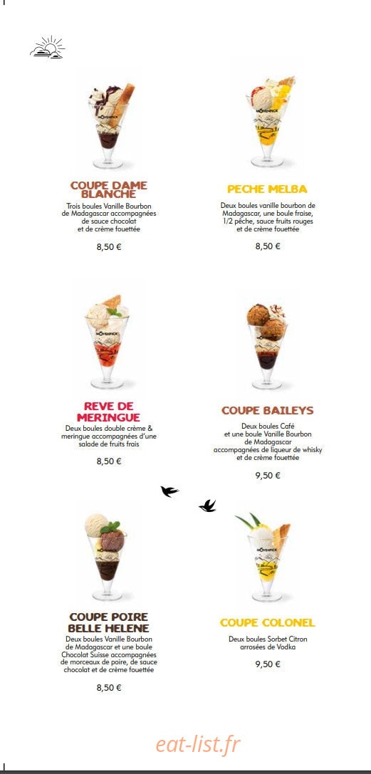 Carte et menu de Hôtel de France à Saint Geniez d'Olt — Les coupes glacées suite
