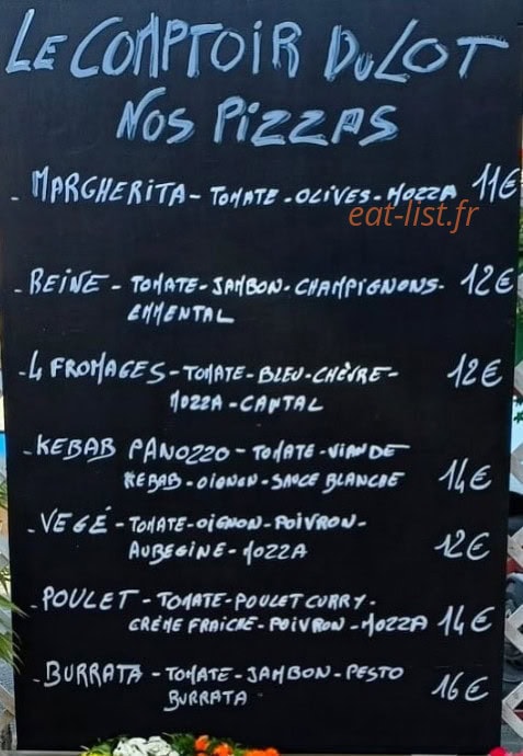 Carte et menu de Le Comptoir du Lot à Entraygues sur Truyere — Les pizzas